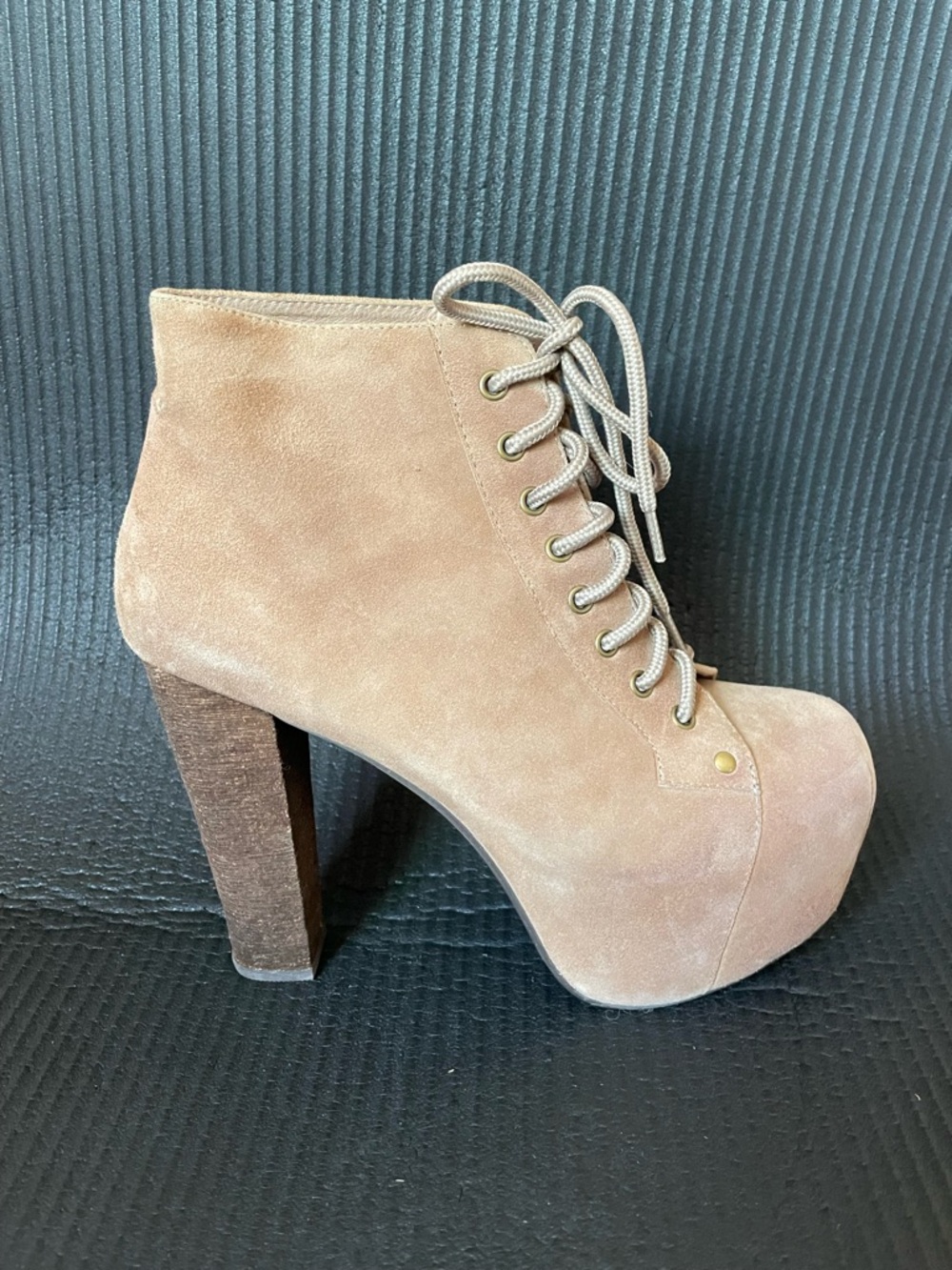 Jeffrey Campbell Genuine Suede Lita Ankle Platform Block Heels Lace Up Boots 9 M